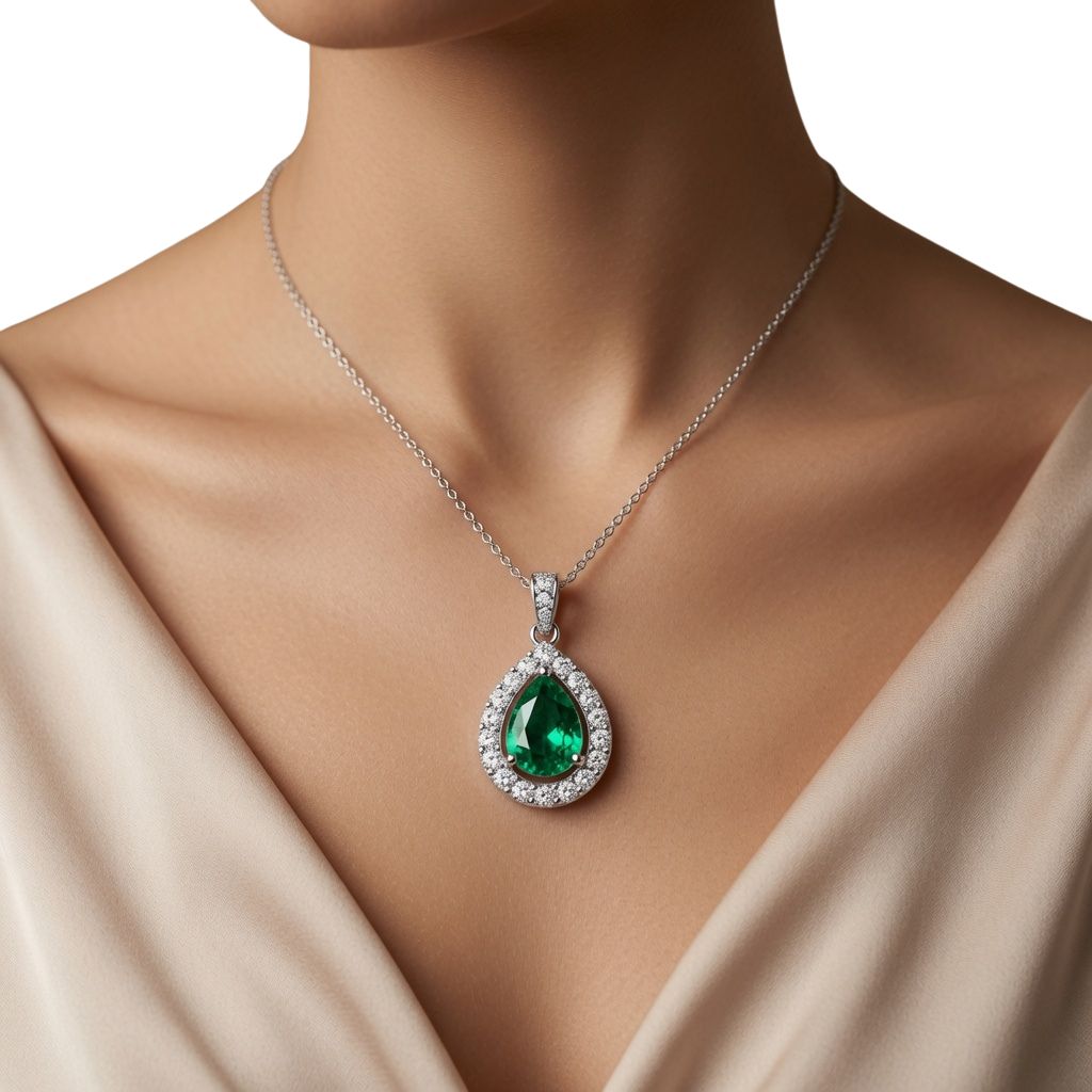 Emerald Teardrop Diamond Pendant