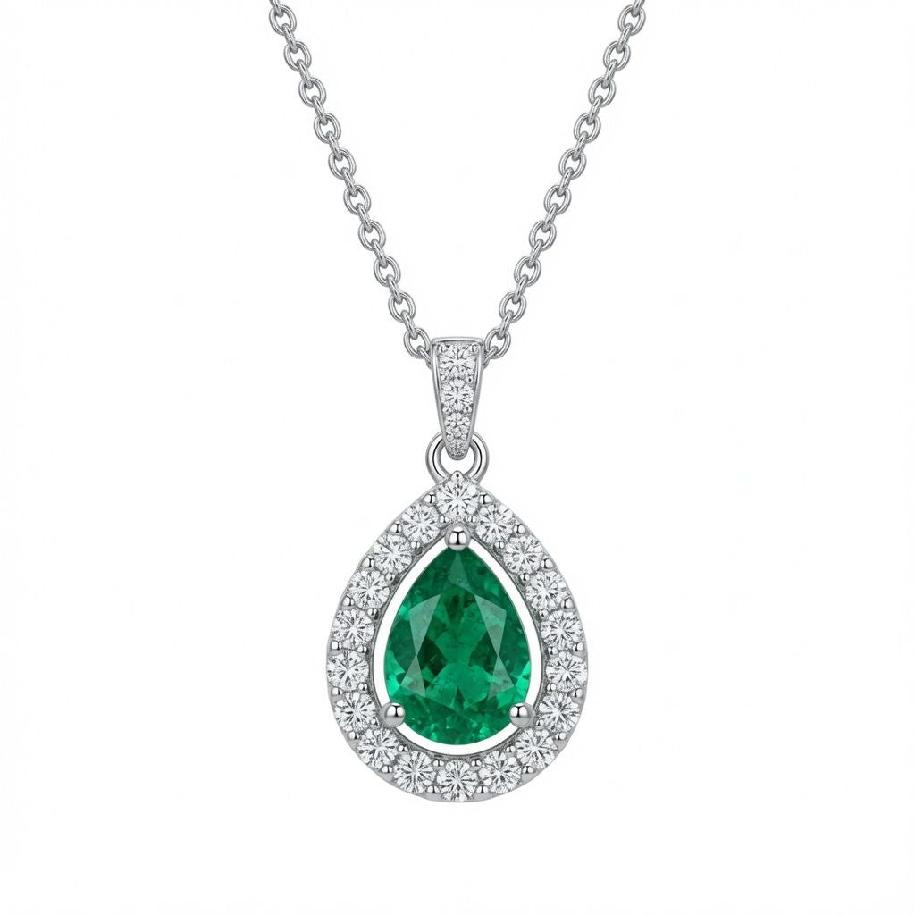 Emerald Teardrop Diamond Pendant