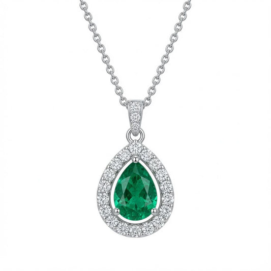 Emerald Teardrop Diamond Pendant
