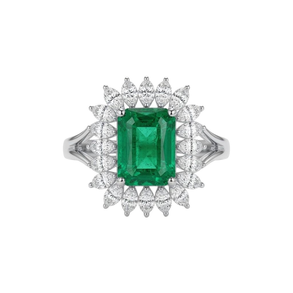 Royal Emerald Halo Diamond Ring