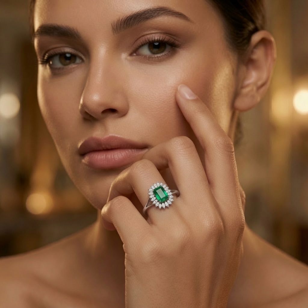 Royal Emerald Halo Diamond Ring