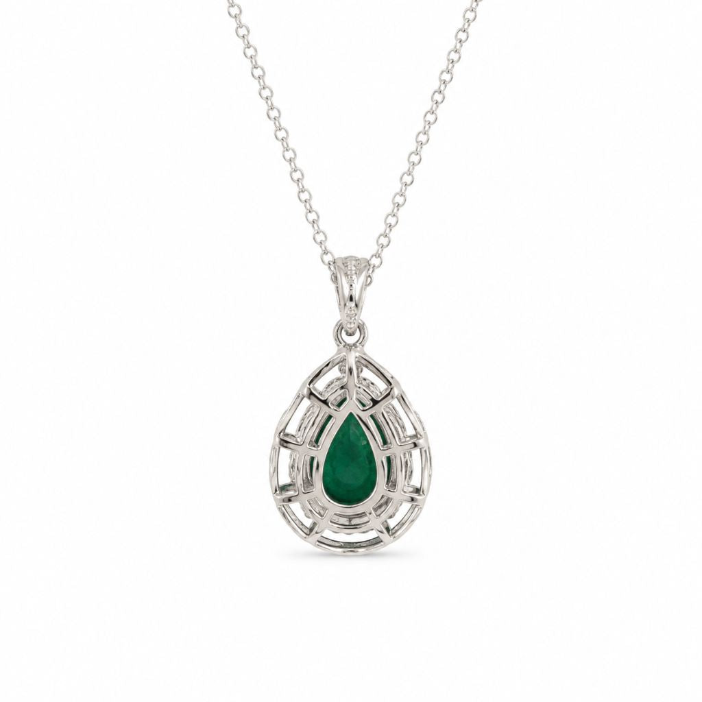 Emerald Teardrop Diamond Pendant