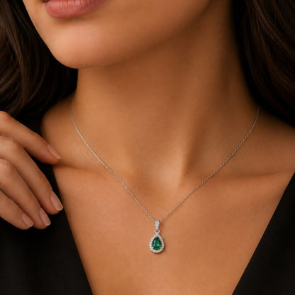 Emerald Teardrop Diamond Pendant