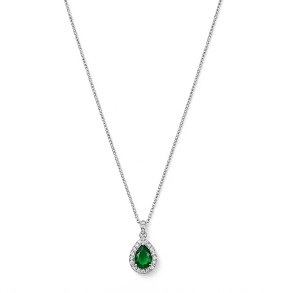 Emerald Teardrop Diamond Pendant