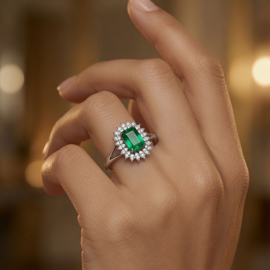 Royal Emerald Halo Diamond Ring