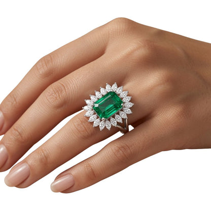 Royal Emerald Halo Diamond Ring