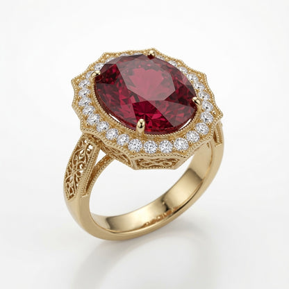 Red Ruby Halo Gold Ring