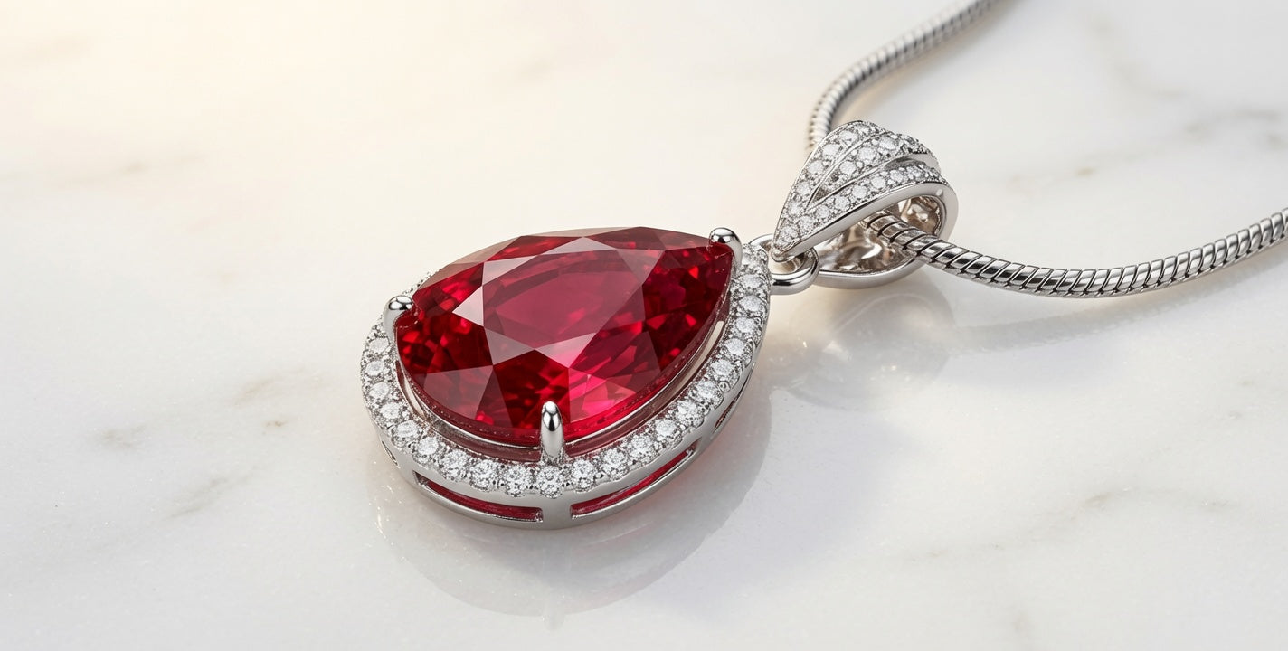 Pear Ruby Pendant Necklace